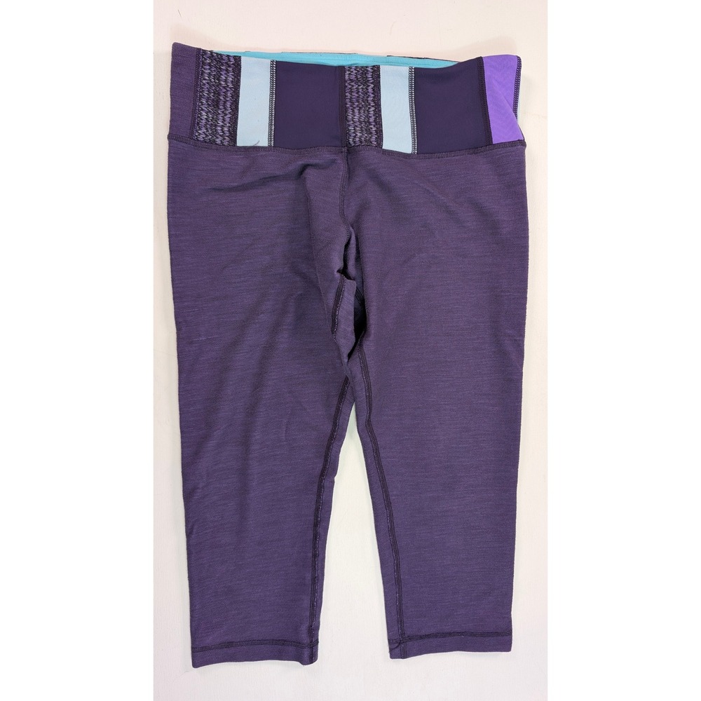 Lululemon Wunder Under Crop Leggings Purple Space Dye Stripe Waistband Size 8